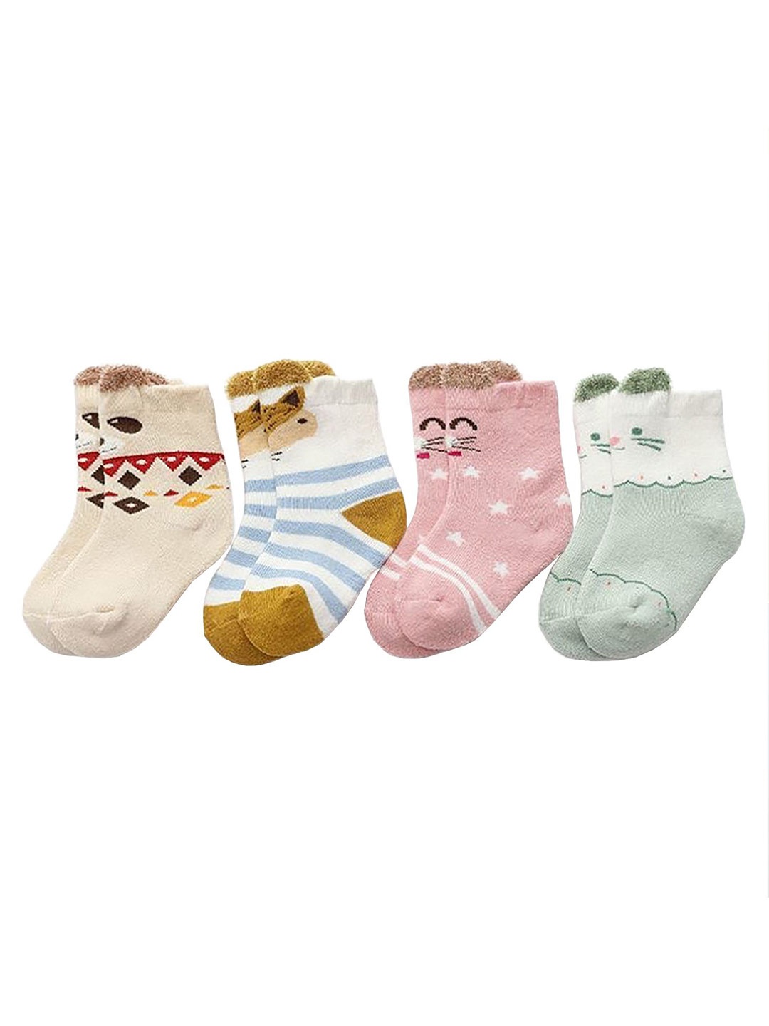 

SYGA Infants Kids Pack Of 4 Patterned Calf-Length Socks, Pink