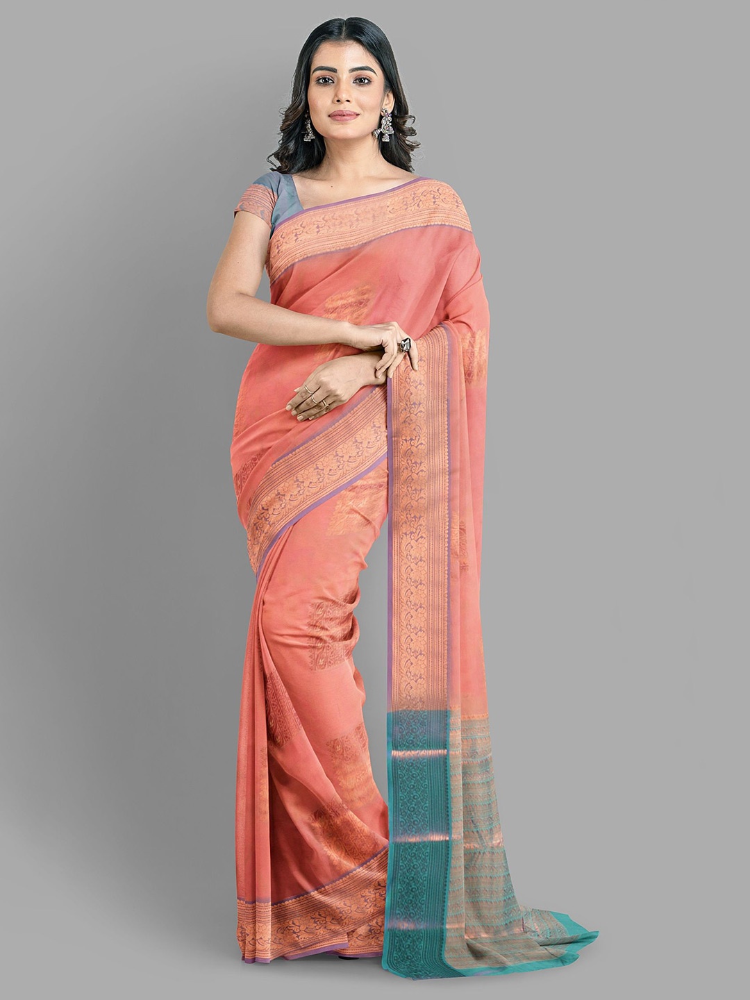 

The Chennai Silks Ethnic Motifs Zari Fusion Baluchari Saree, Pink