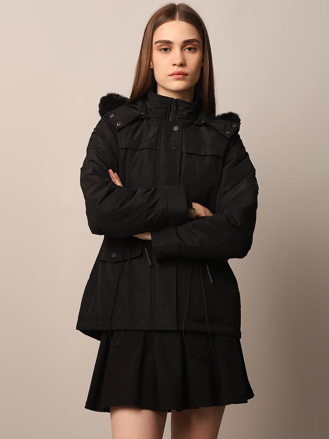 

ONLY Women Hooded Solid Casual Parka Jacket, Black