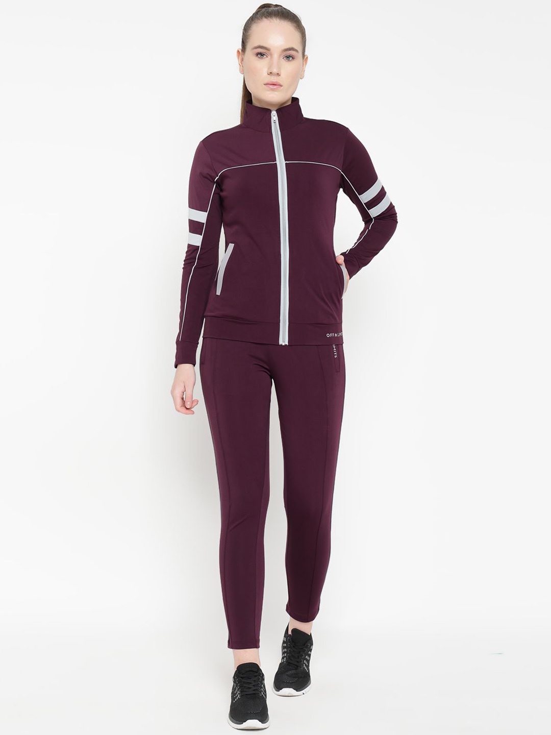 

OFF LIMITS Women Printed Mid-Rise Tracksuit, Maroon