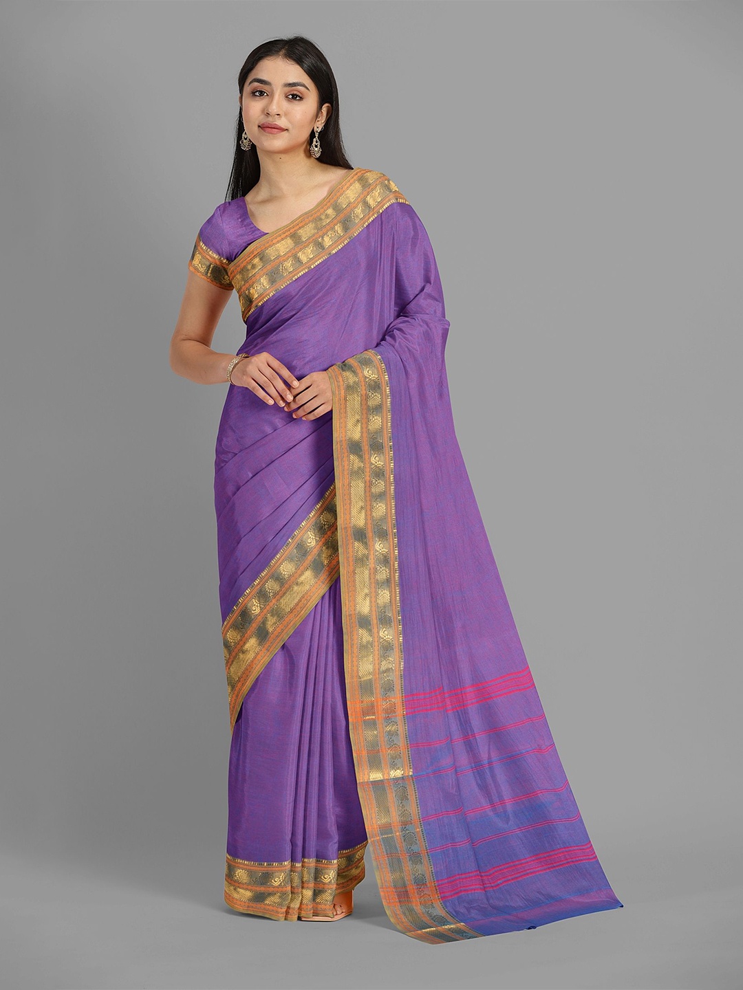 

The Chennai Silks Pure Cotton Gadwal Saree, Lavender