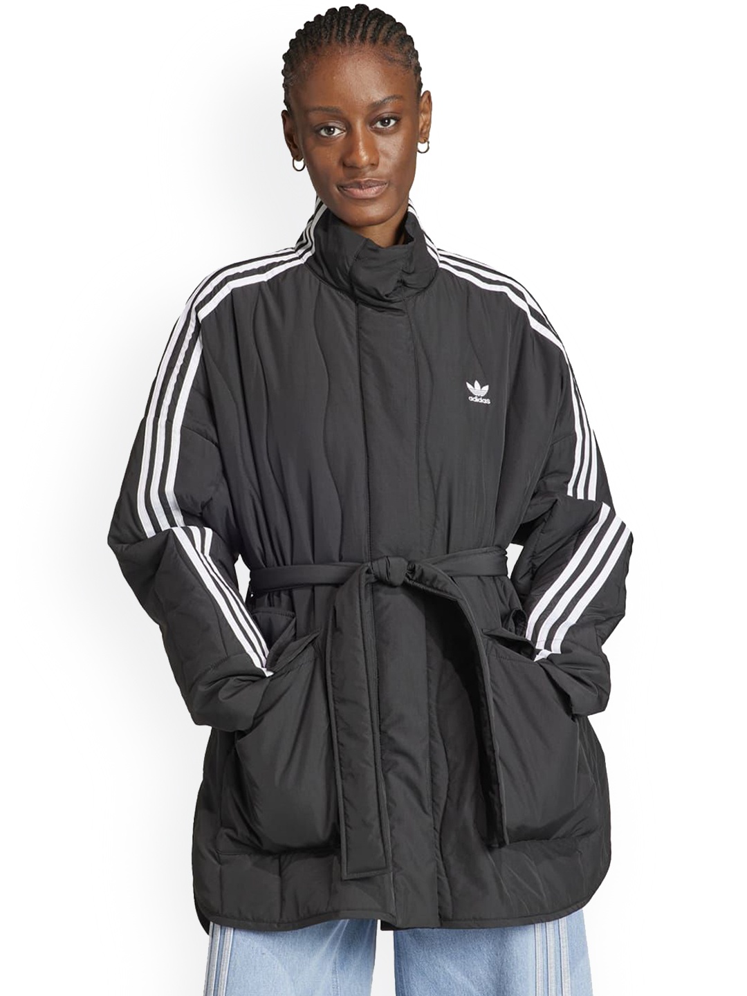 

ADIDAS Originals Women Striped Polyester Longline Tailored Jacket, Black