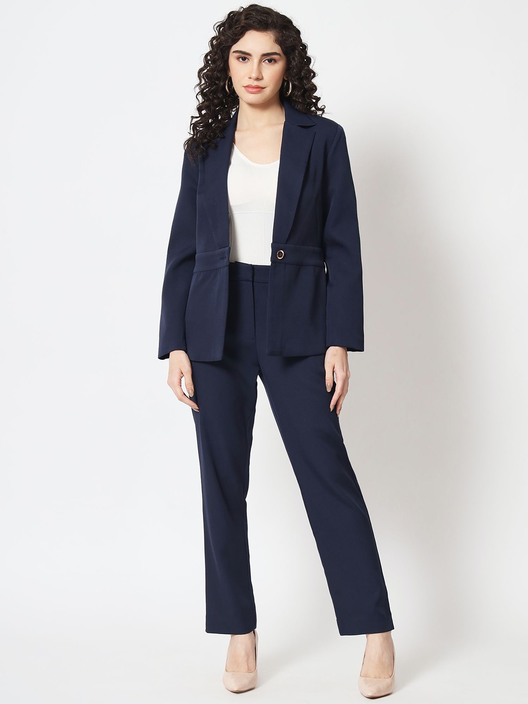 

Beatnik Women Single-Breasted Two-Piece Formal Suit, Navy blue