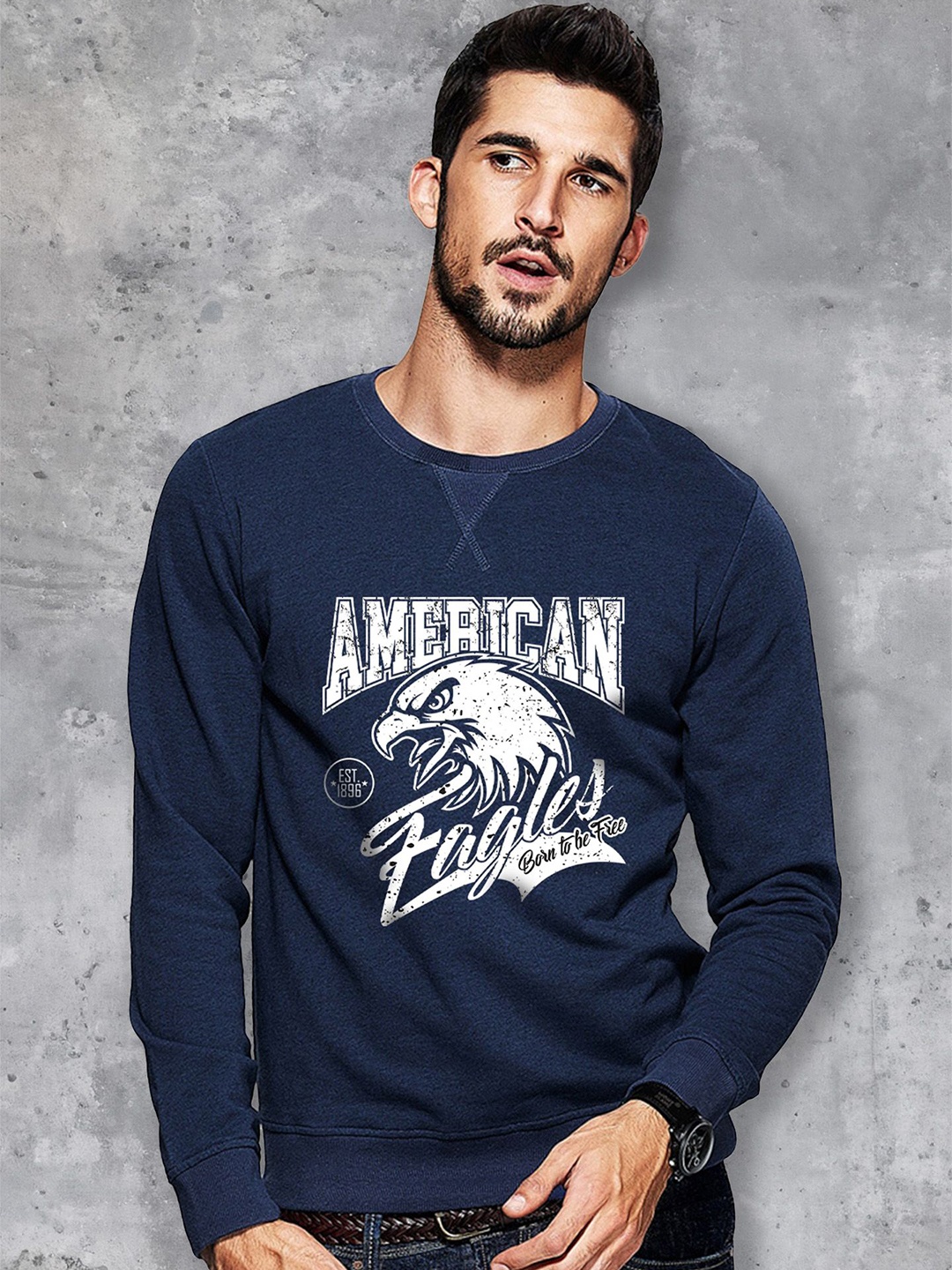 

fanideaz Men Graphic Printed Pullover Sweatshirt, Blue