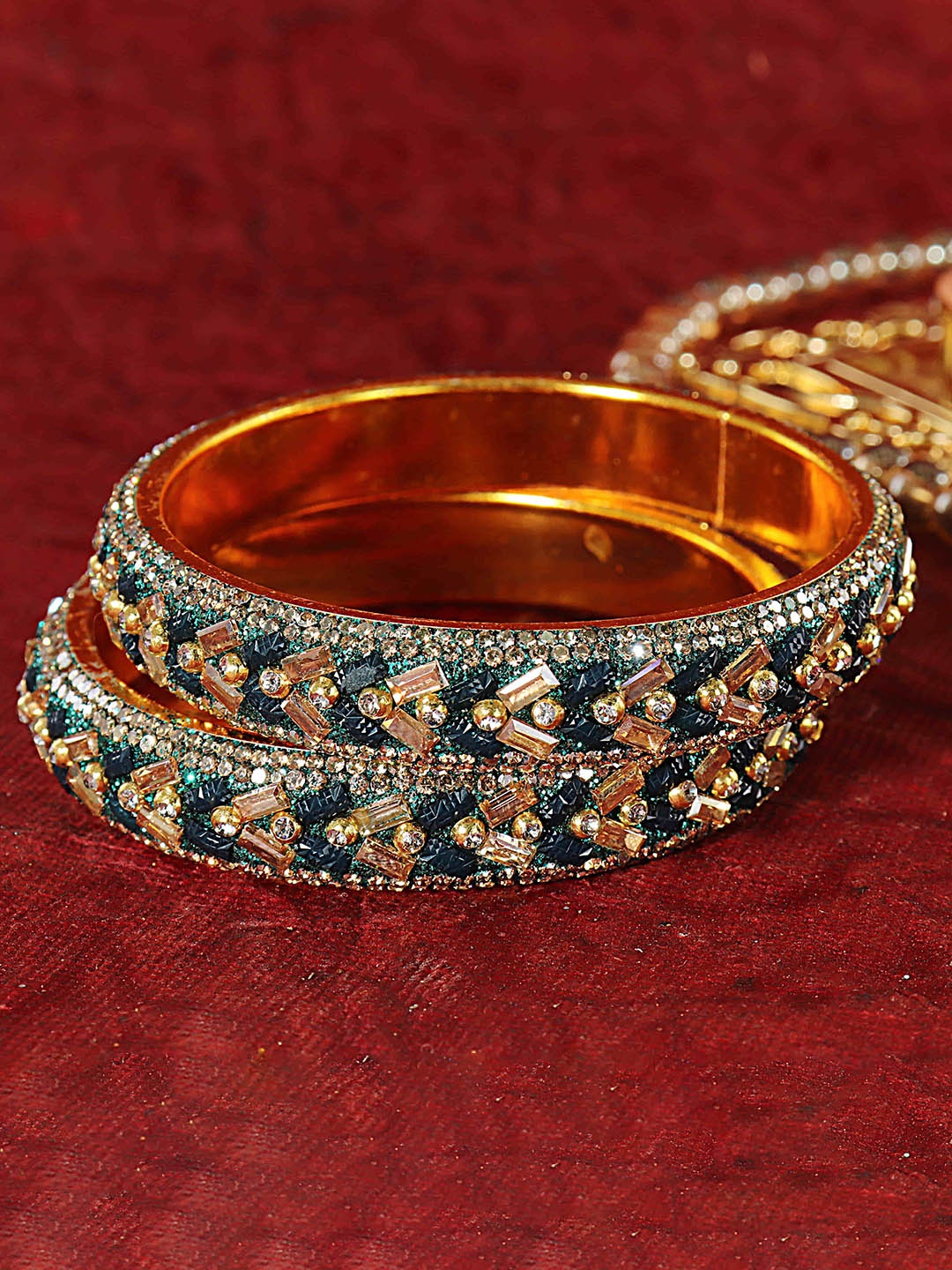 

LAVAZZA Set Of 2 Stone-Studded & Beaded Bangles, Teal