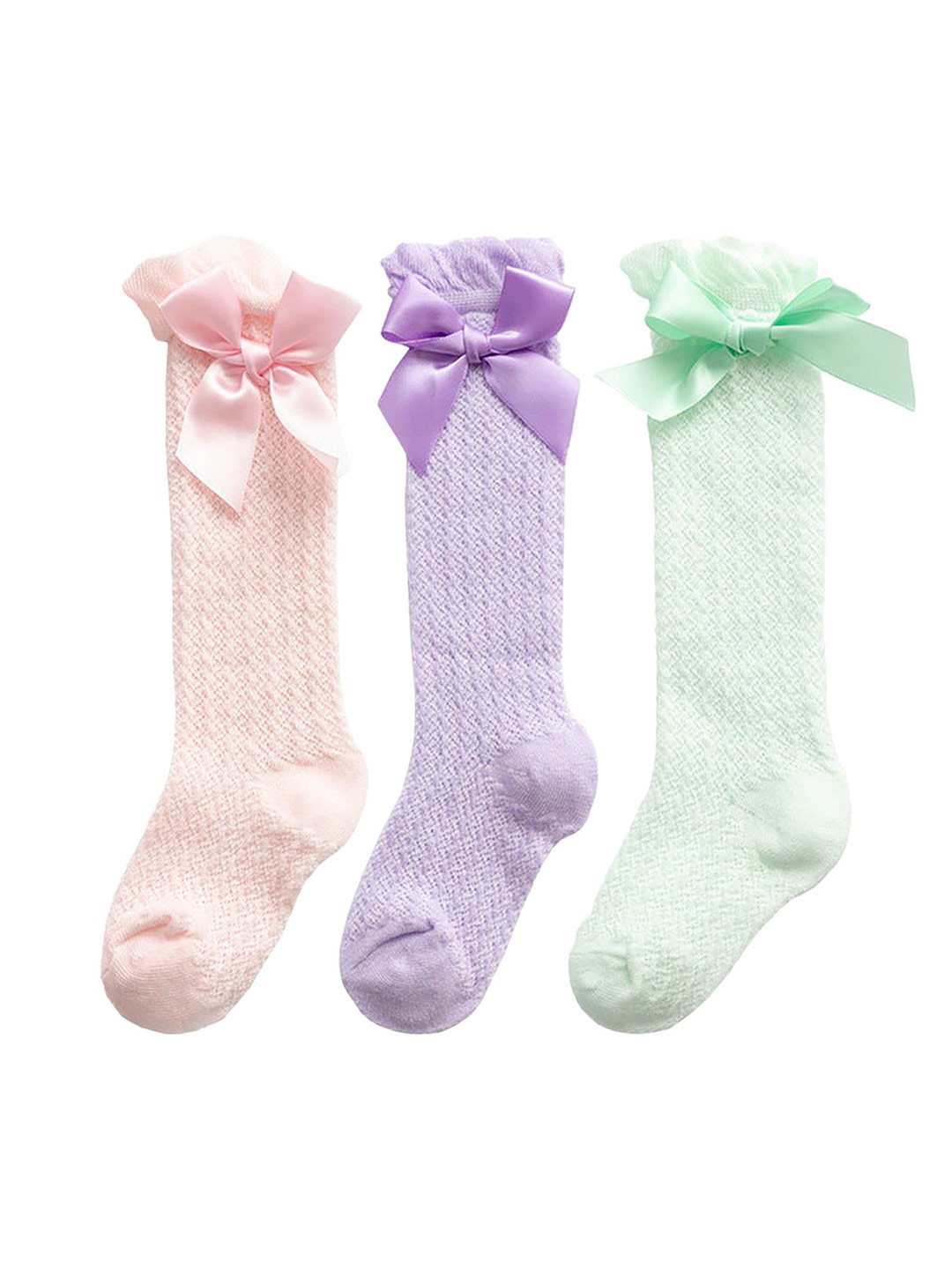 

SYGA Kids Pack Of 3 Striped Cotton Above Knee Socks, Purple