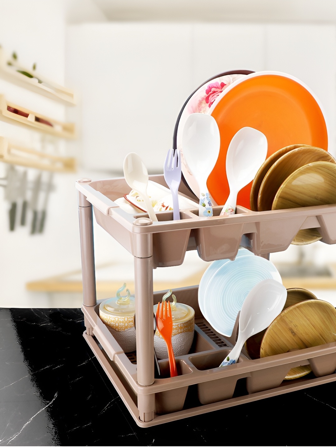 

Nayasa Camel Brown Regular Kitchen Dish Drying Tray Multi-Utility Organisers