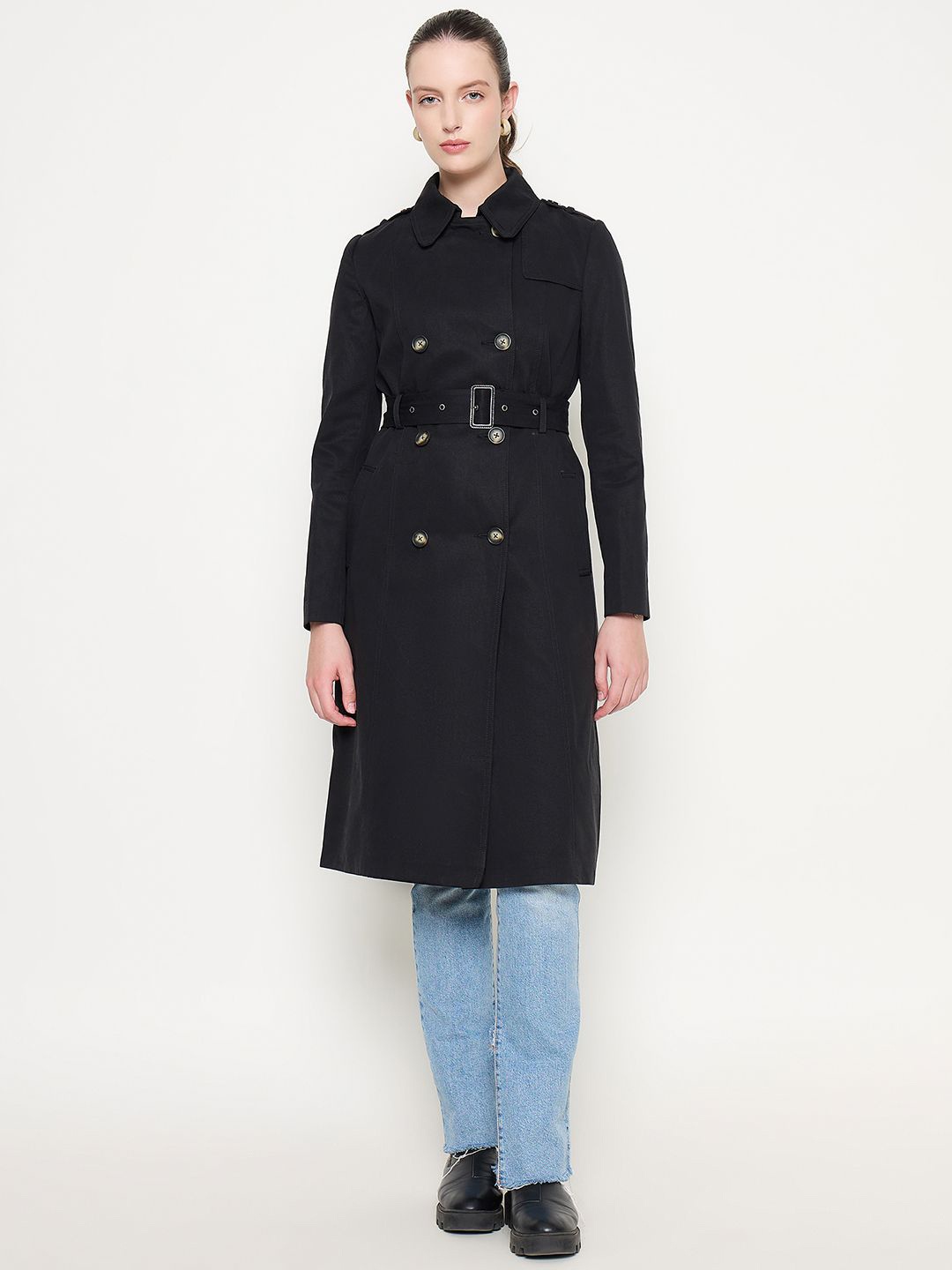 

Madame Women Cotton Single-Breasted Overcoat, Black