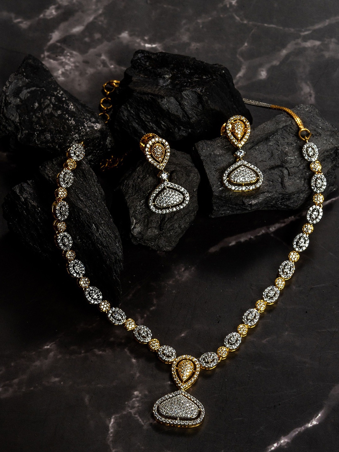 

Zevarly CZ Stone Studded Jewellery Set, Gold