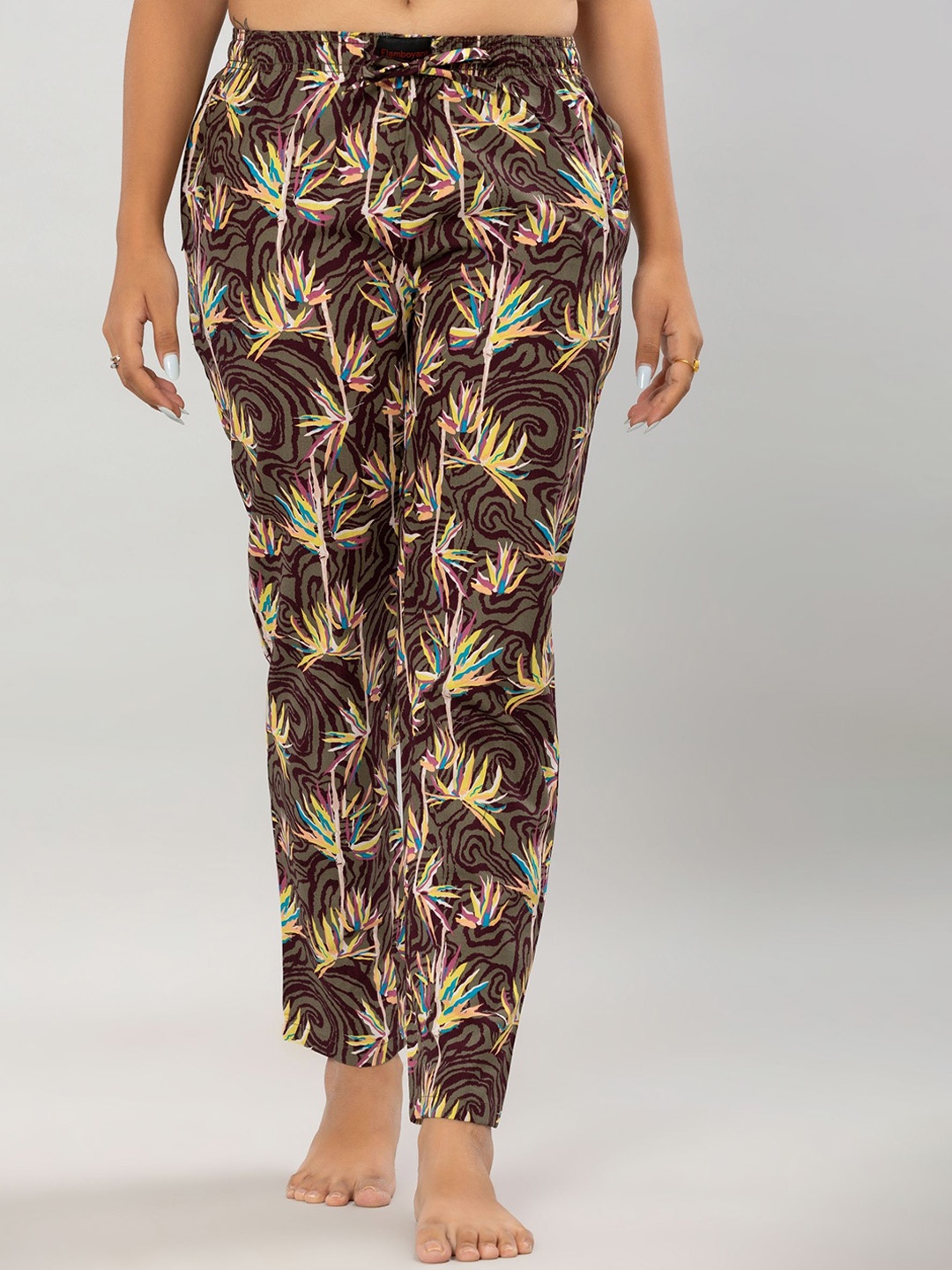 

FLAMBOYANT Women Mid-Rise Printed Cotton Lounge Pant, Yellow