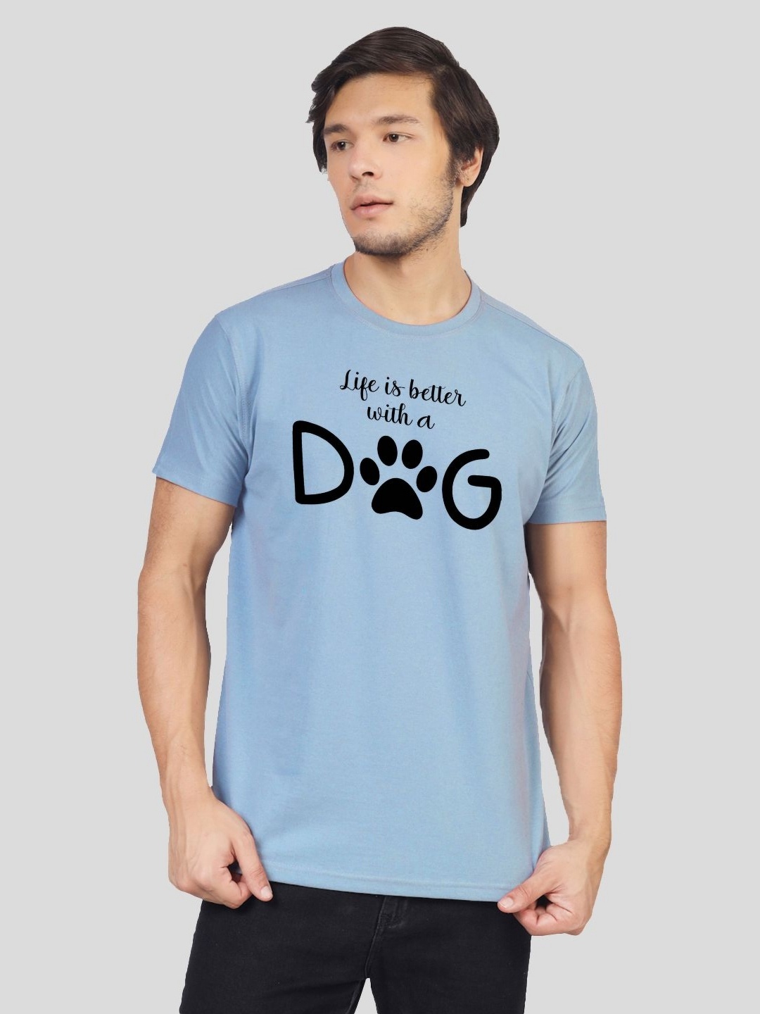 

Greylongg Men Typography Printed Pockets T-shirt, Blue