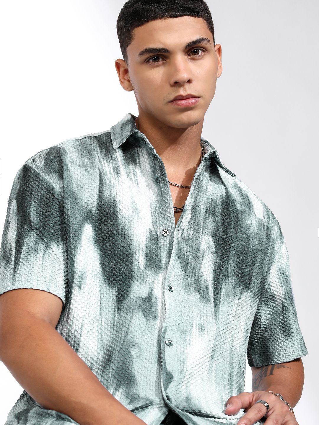 

Highlander Men Popcorn Textured Printed Relaxed Shirt, Grey