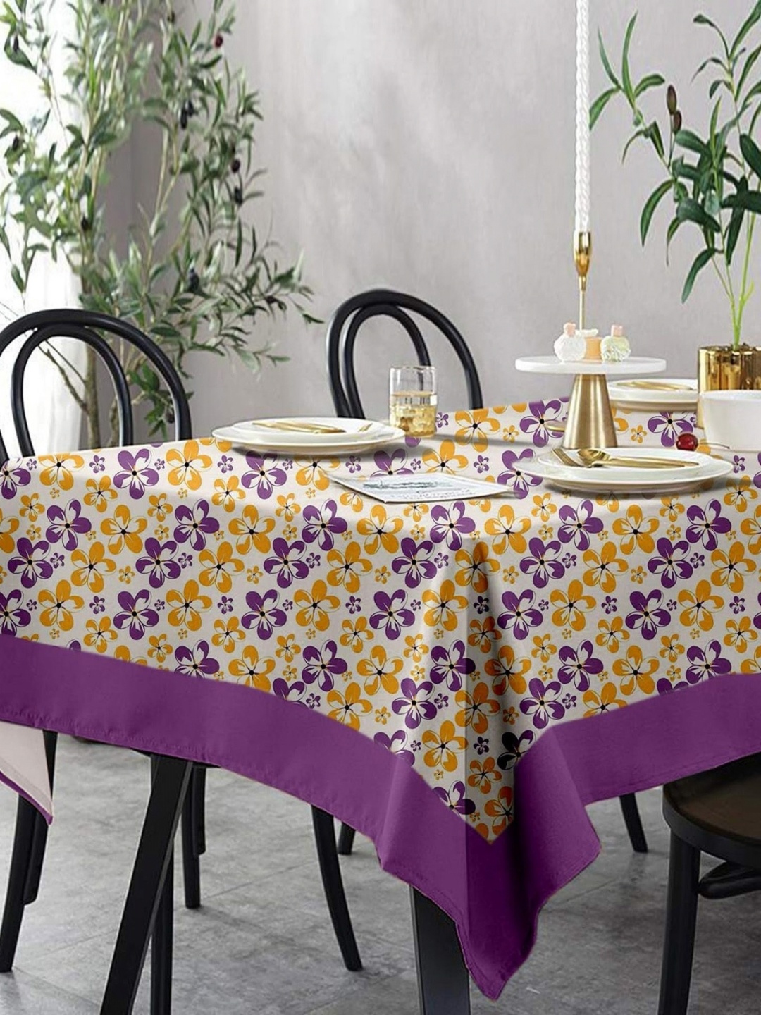 

Lushomes White Floral Printed Pure Cotton Table Cover