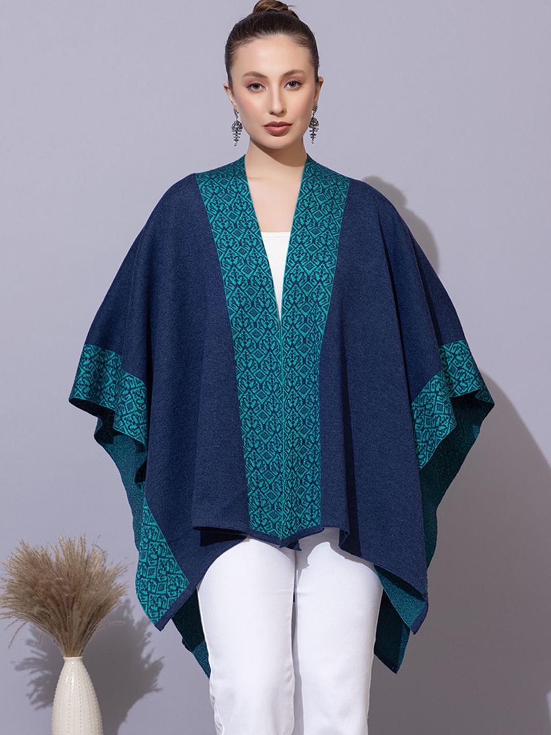 

Anouk Blue Ethnic Motifs Printed Open Front Shrug