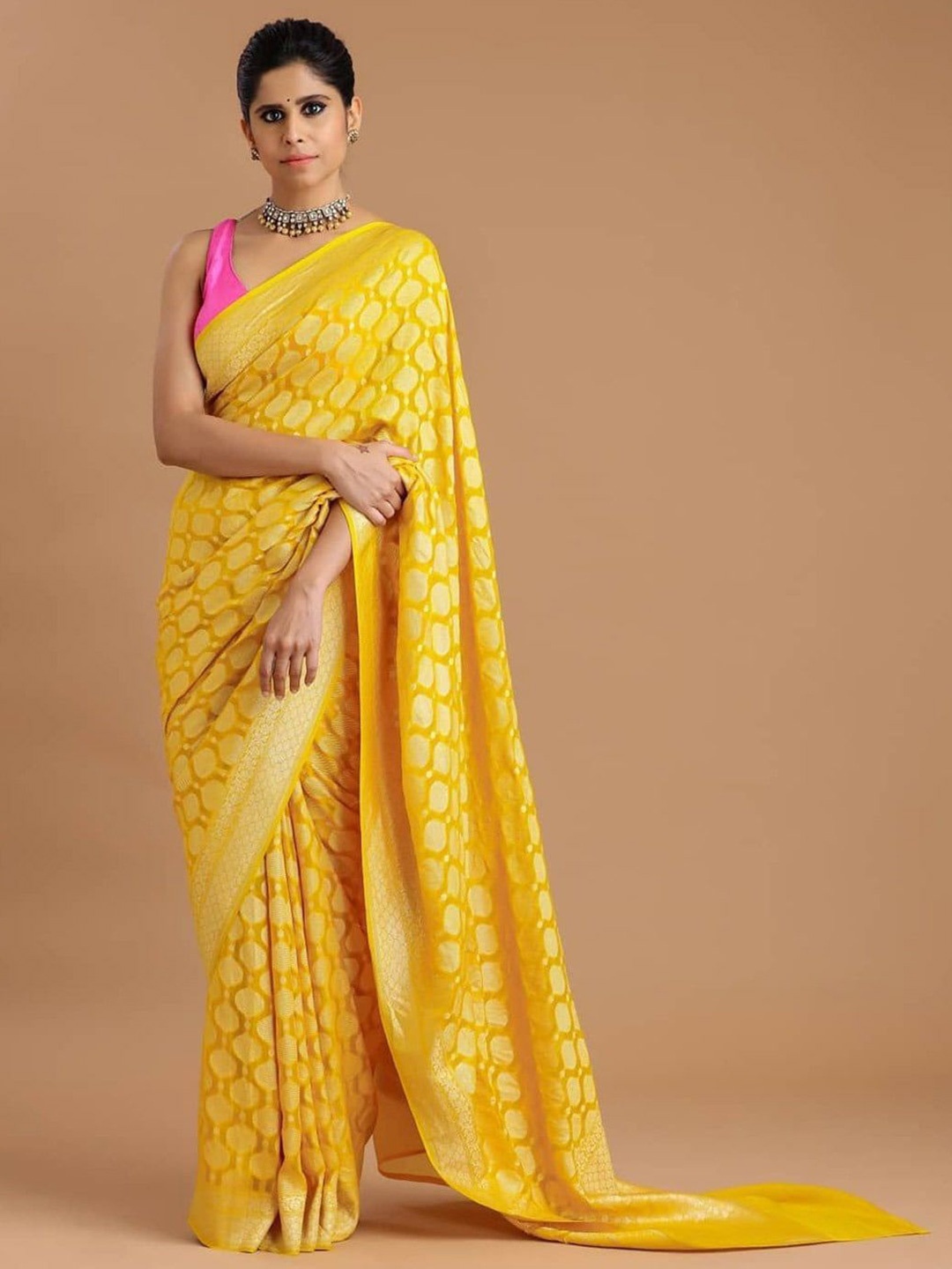 

KALINI Woven Design Pure Silk Banarasi Saree, Yellow