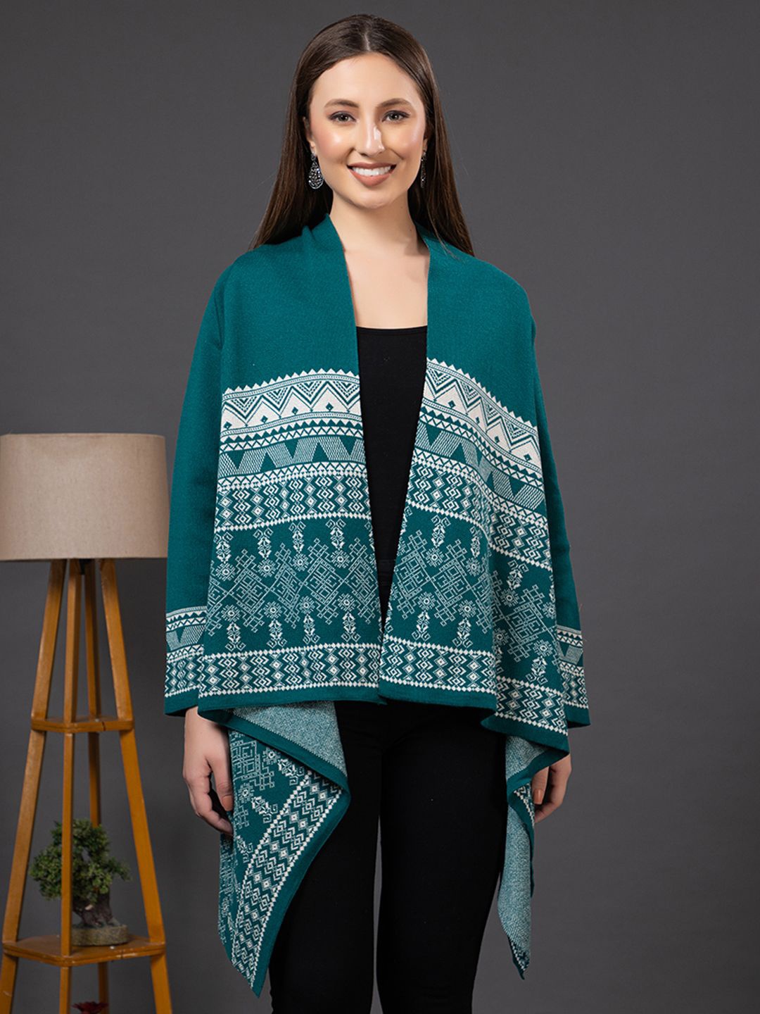 

Anouk Teal Geometric Printed Open Front Shrug