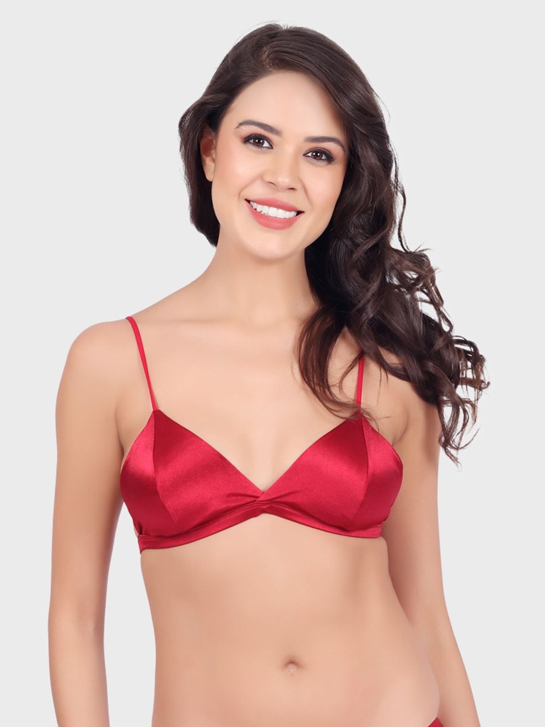 

Luella Women Satin Wire Free Plunge Bra, Red