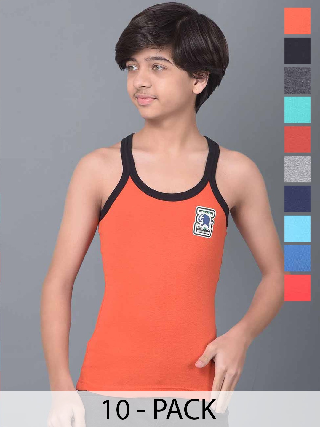 

Dollar Bigboss Boys Pack Of 10 Cotton Assorted Gym Vests, Sea green