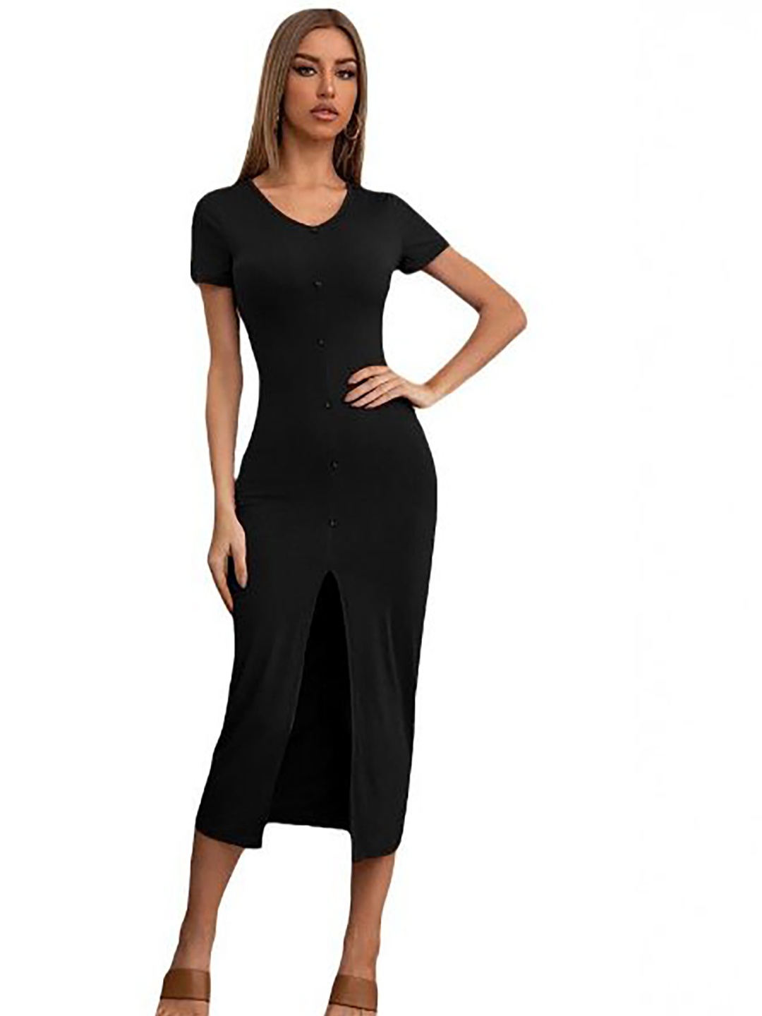 

StyleCast Women Front Slit Bodycon Midi Dress, Black