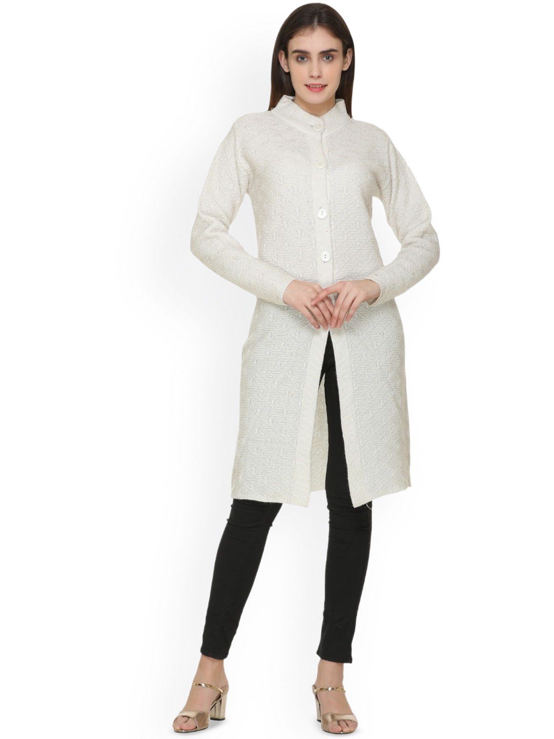 

MONTREX Women Self-Design Single-Breasted Winter Overcoat, Off white