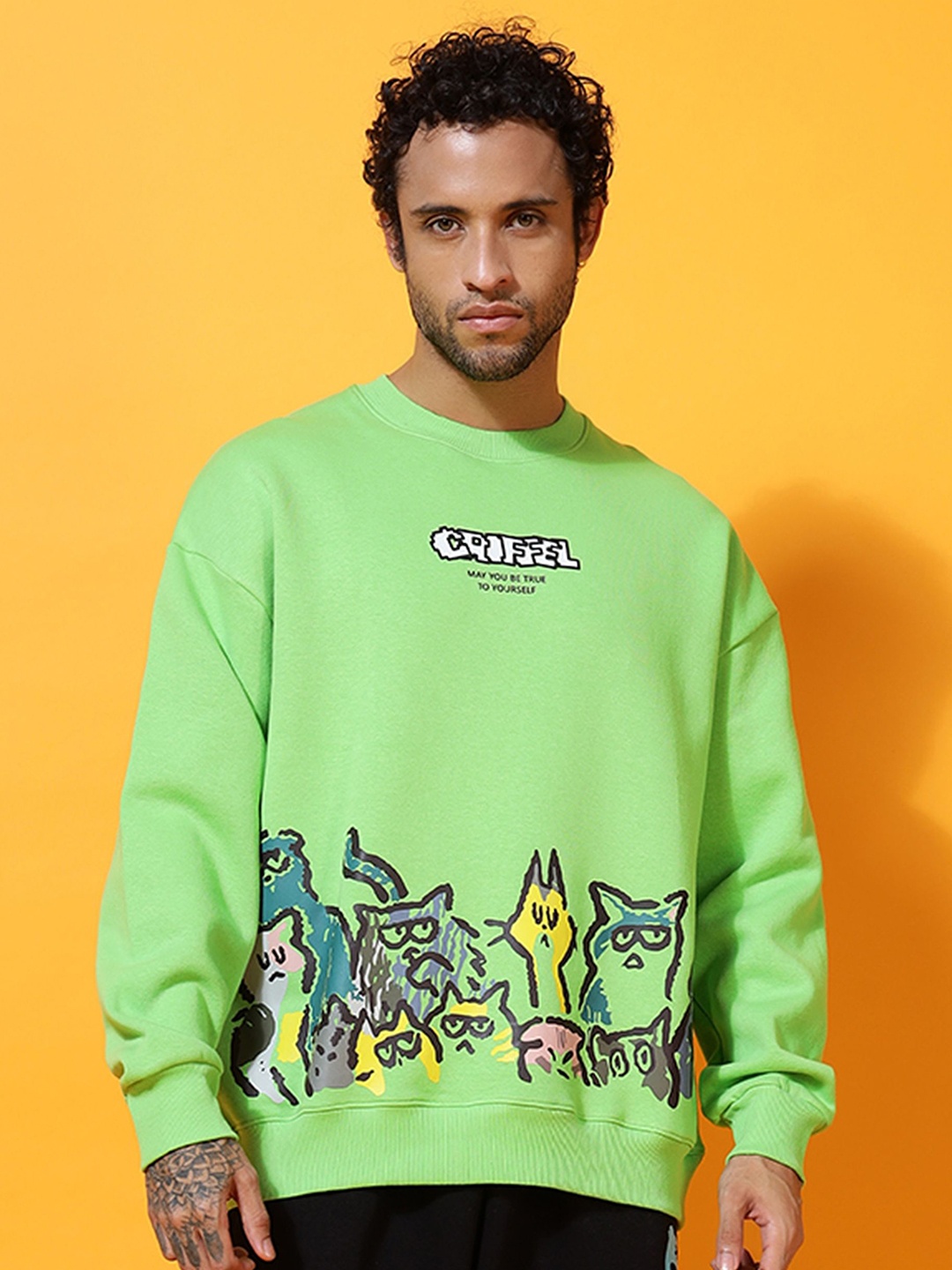 

GRIFFEL Men Graphic Printed Sweatshirt, Green