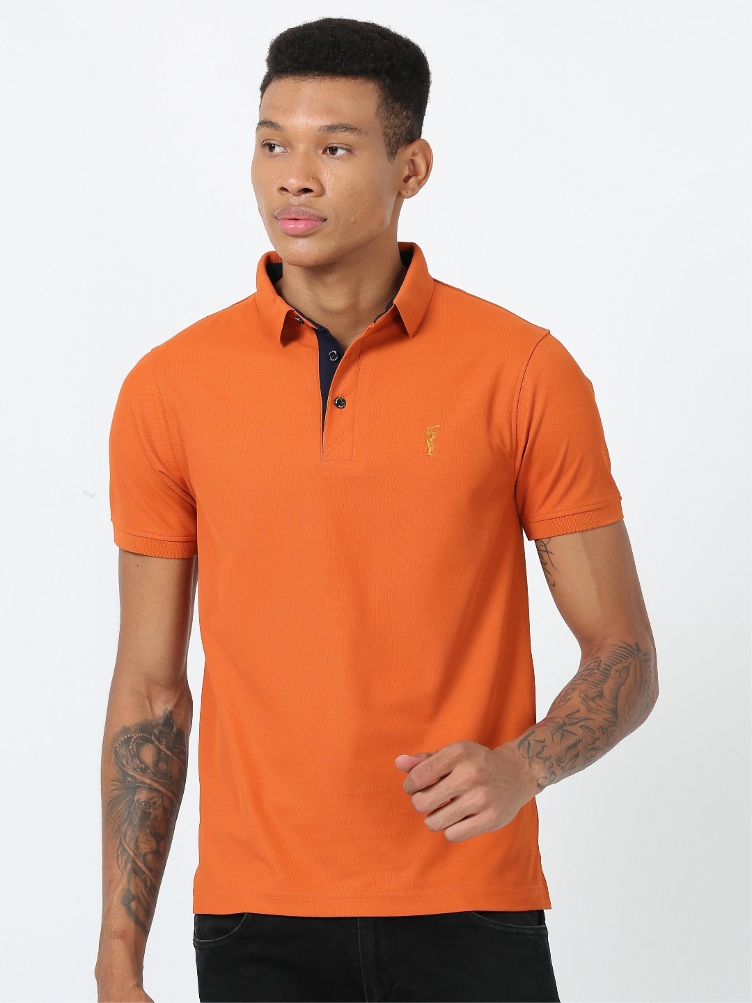 

STELLERS Men Polo Collar T-shirt, Orange