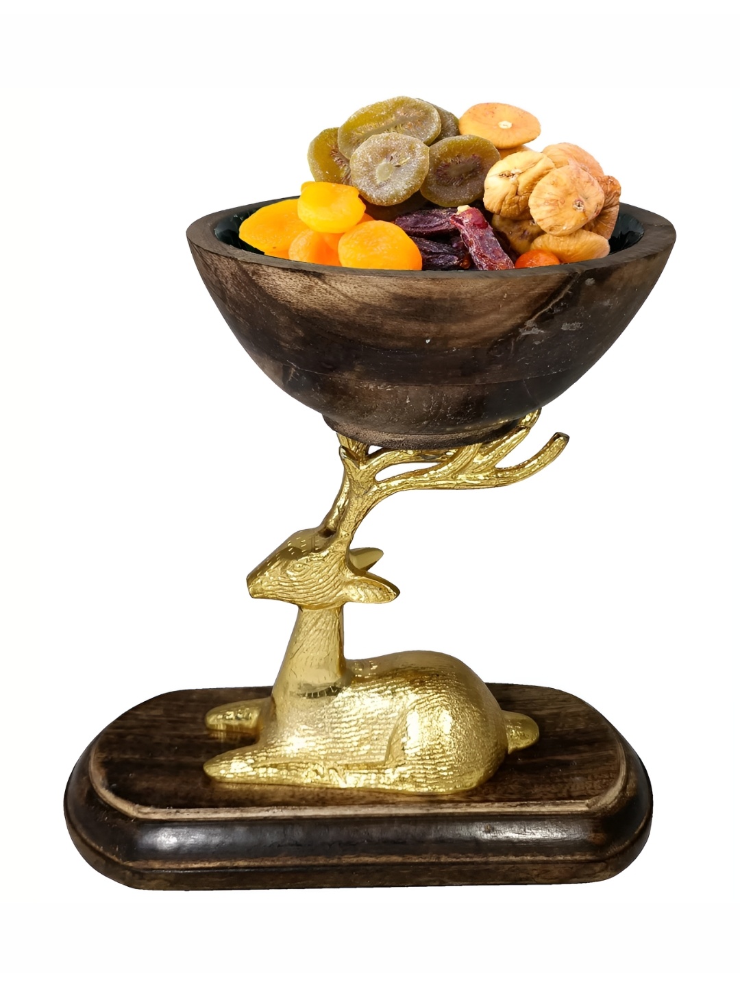 

Extreme Karigari GoldToned and Brown Wooden Glossy Decorative Bowl, Gold