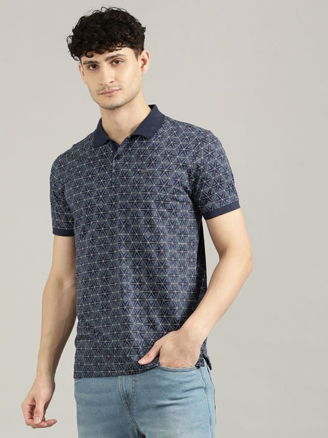 

Provogue Men Printed Polo Collar T-shirt, Navy blue