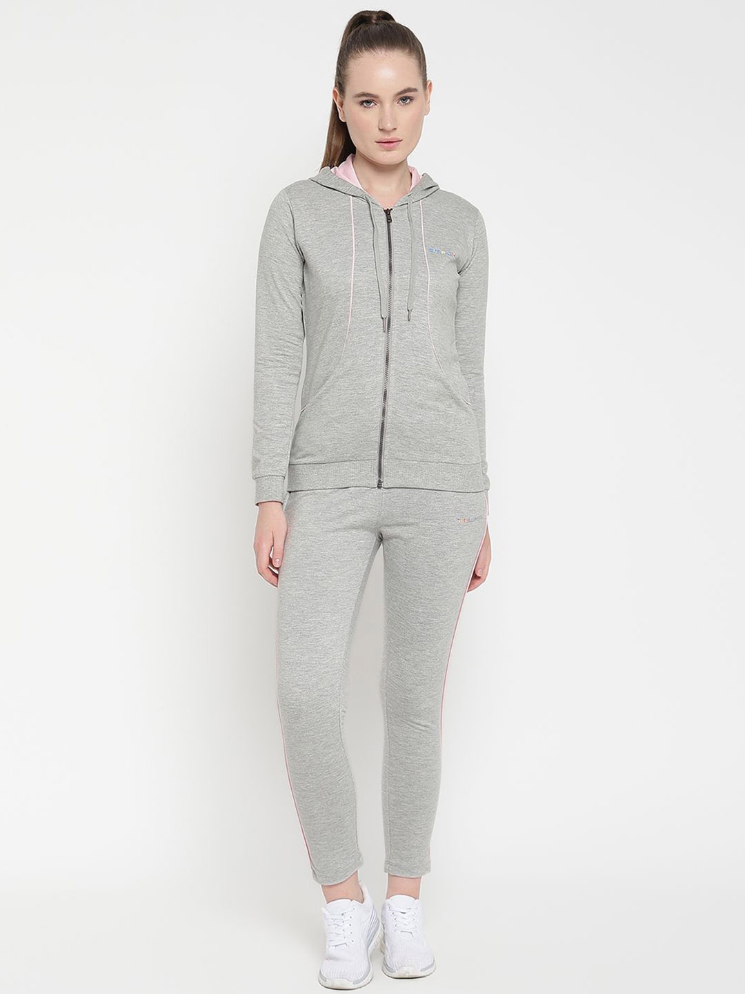 

OFF LIMITS Women Hooded Neck Long Sleeves Tracksuits, Grey melange