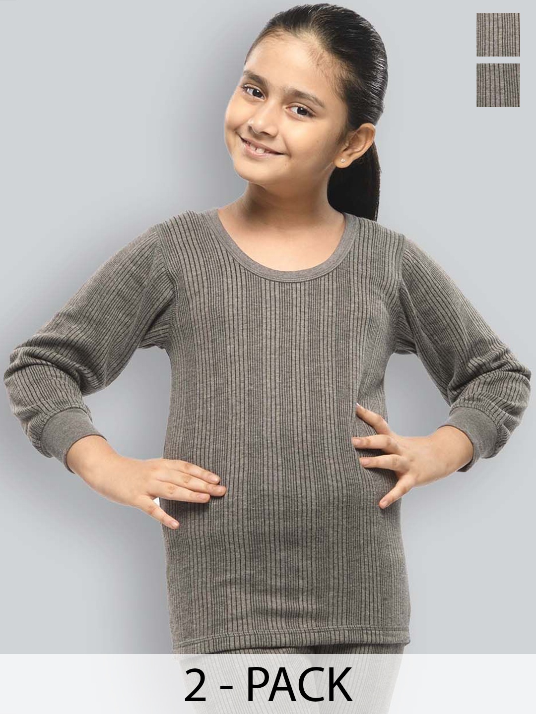 

INFERNO Girls Pack Of 2 Long Sleeves Thermal Tops, Charcoal