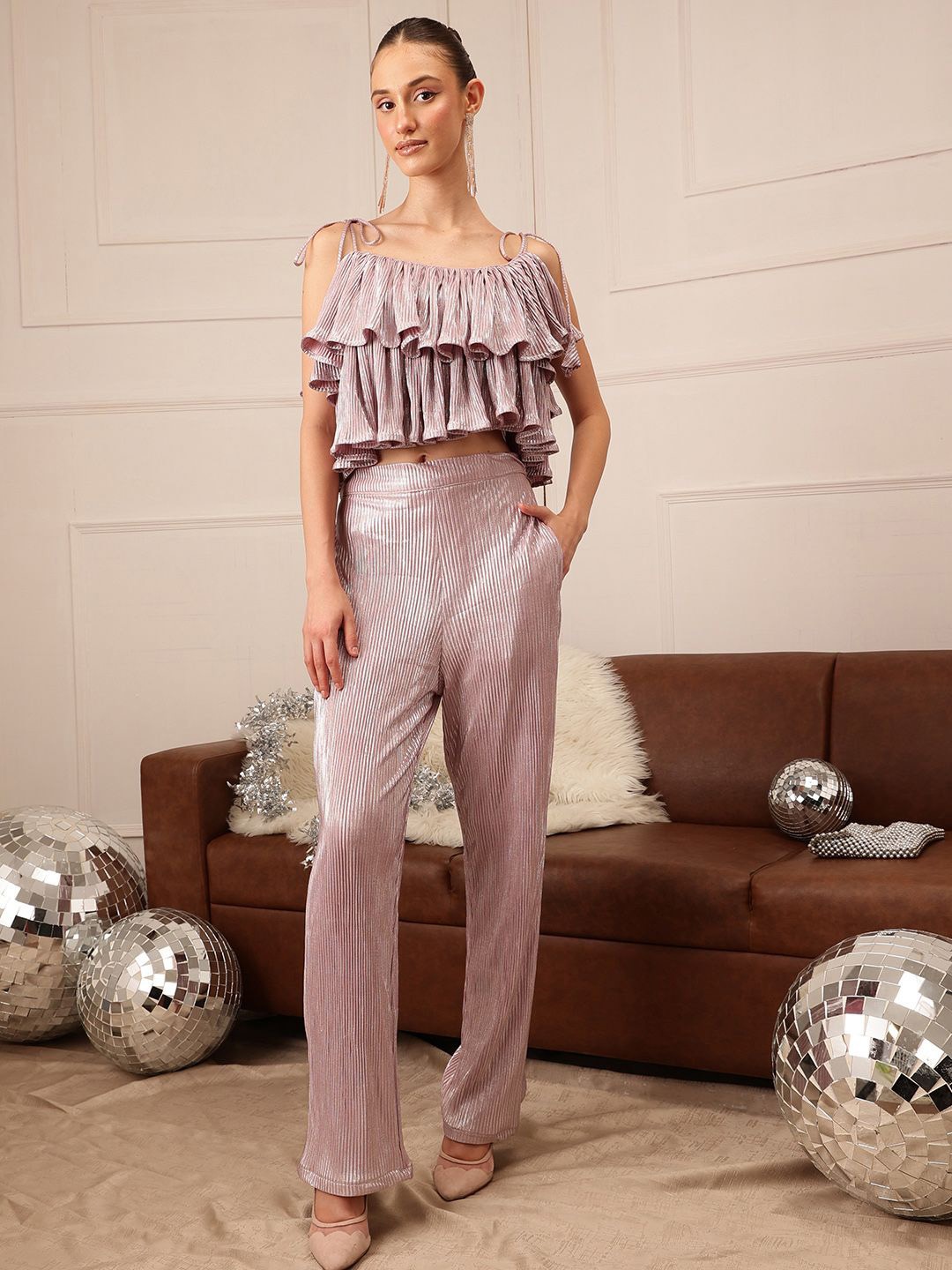 

ATRAENTA Self Design Top With Trouser, Lavender