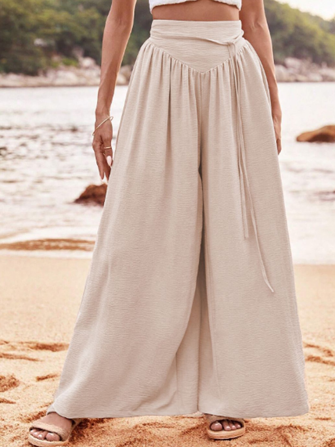

StyleCast Women High-Rise Parallel Trousers, Beige