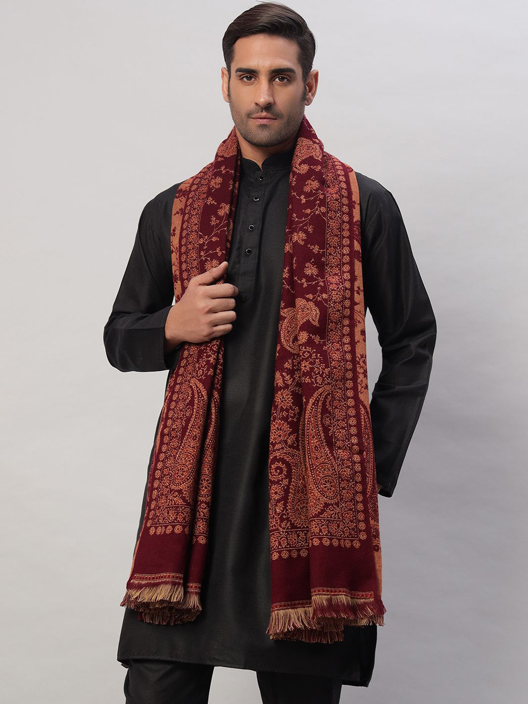 

HANDICRAFT PALACE Paisley Woven Design Shawl, Maroon