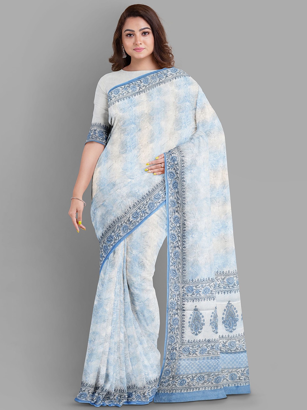 

The Chennai Silks Abstract Printed Pure Cotton Gadwal Saree, Grey