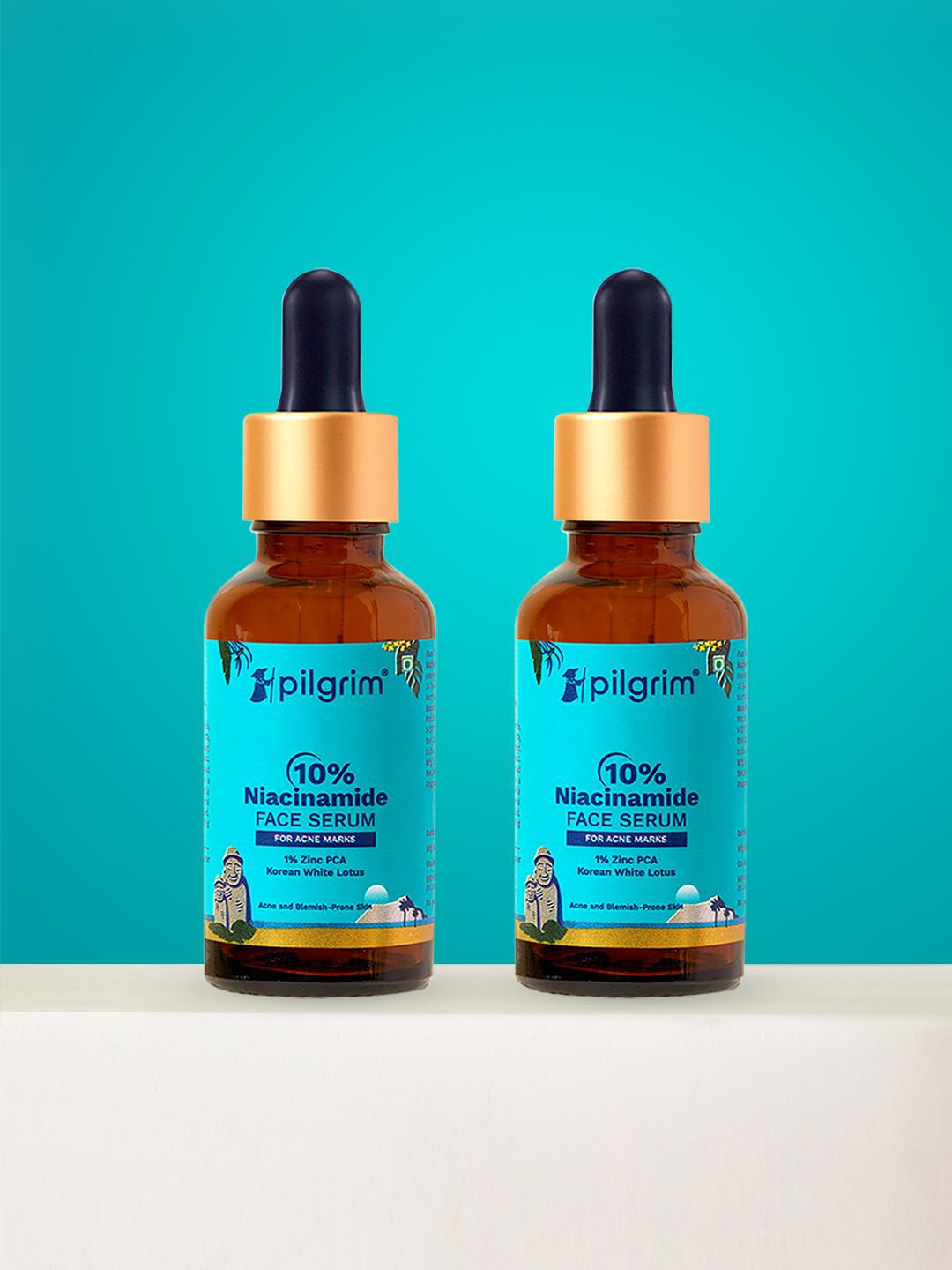 

Pilgrim Set Of 2 10% Niacinamide Face Serum For Acne Marks - 30 ml Each, Teal