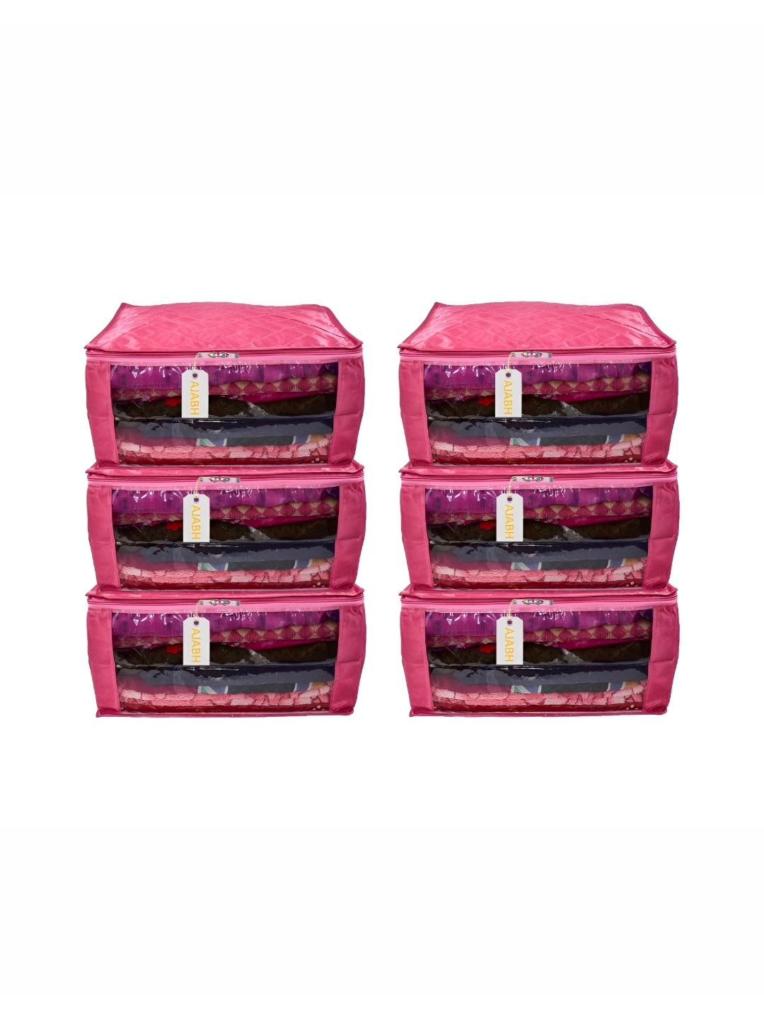

Ajabh Pink 6 Pieces Checked Satin Saree Cover Organisers