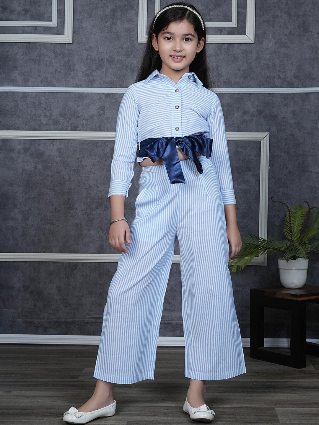 

RANJ Girls Striped Shirt With Trouser, Blue