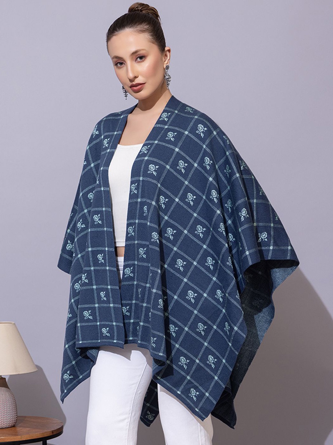 

Anouk Blue Checked Open Front Shrug