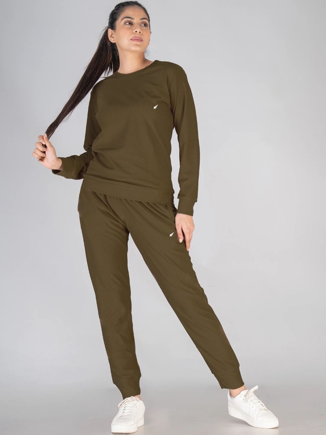 

FLURR Round Neck Long Sleeves Sweatshirt With Jogger Co-Ords, Brown