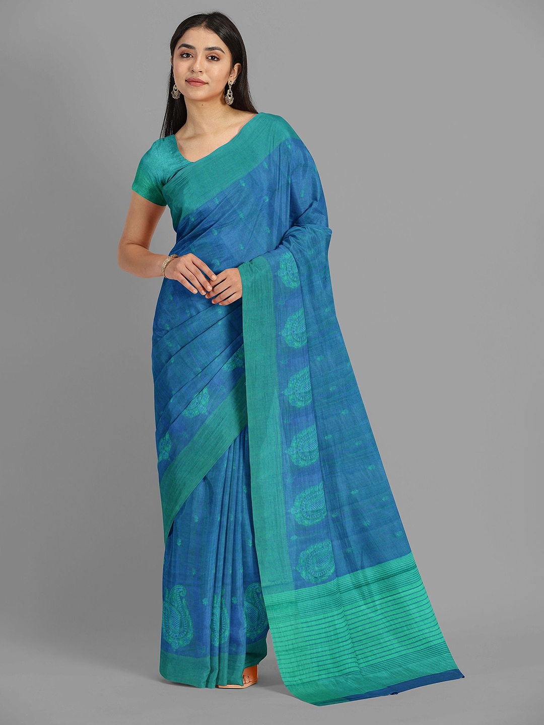 

The Chennai Silks Paisley Printed Fusion Kota Saree, Blue