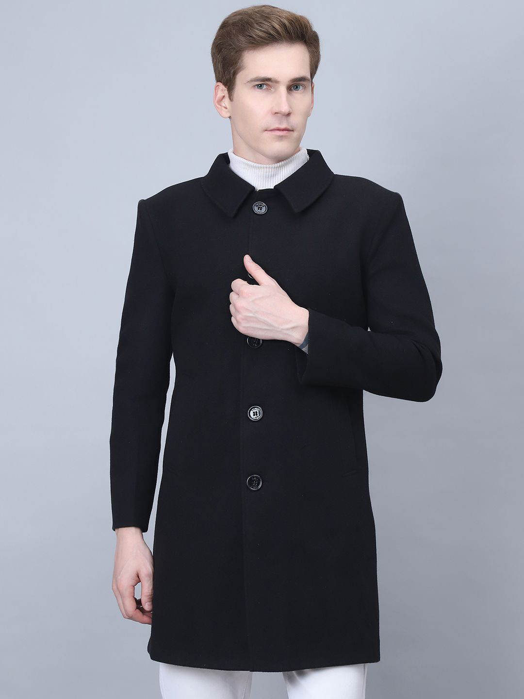 

HOUSE OF VEDAS Men Lightweight Longline Outdoor Tailored Jacket with Embroidered, Black