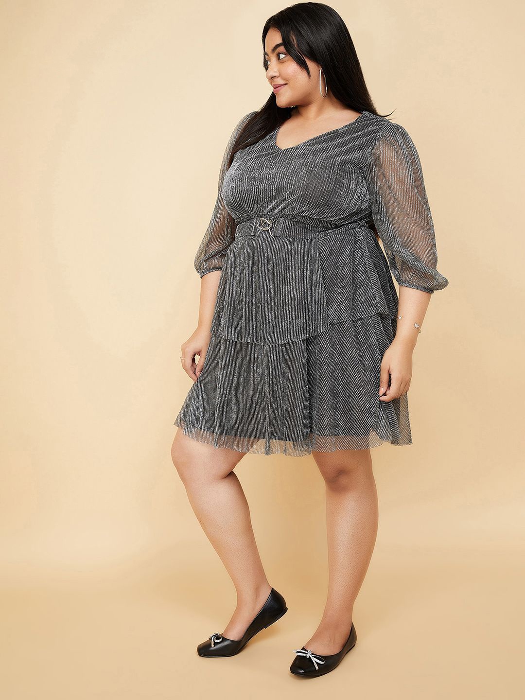 

max Women Embellished Fit & Flare Dress, Grey