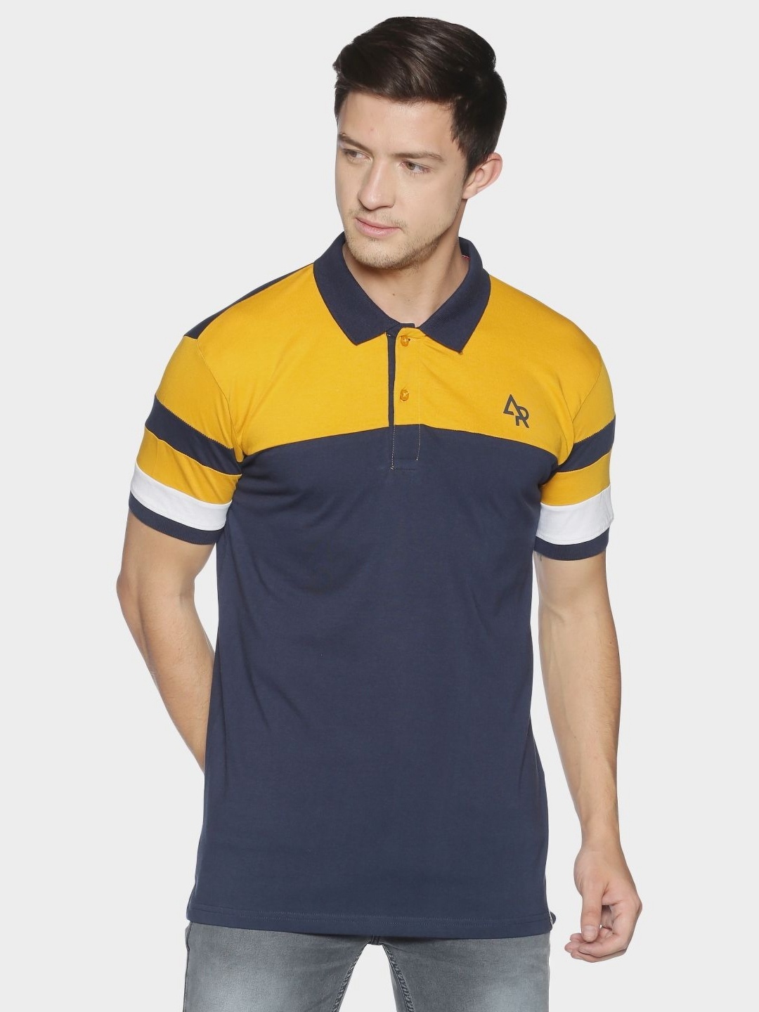 

ADRO Men Colourblocked Polo Collar Cotton T-shirt, Mustard