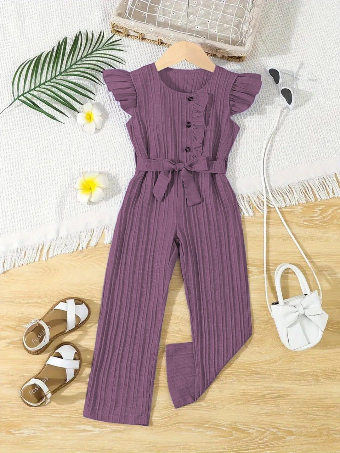 

BAESD Girls Round Neck Basic Jumpsuit, Purple