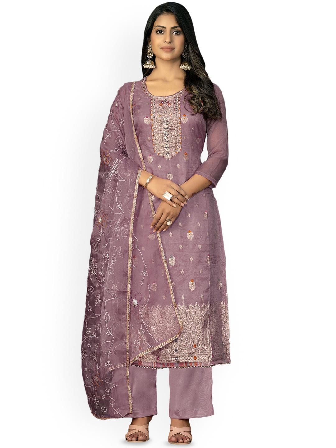 

Maroosh Woven Design Organza Unstitched Dress Material, Purple