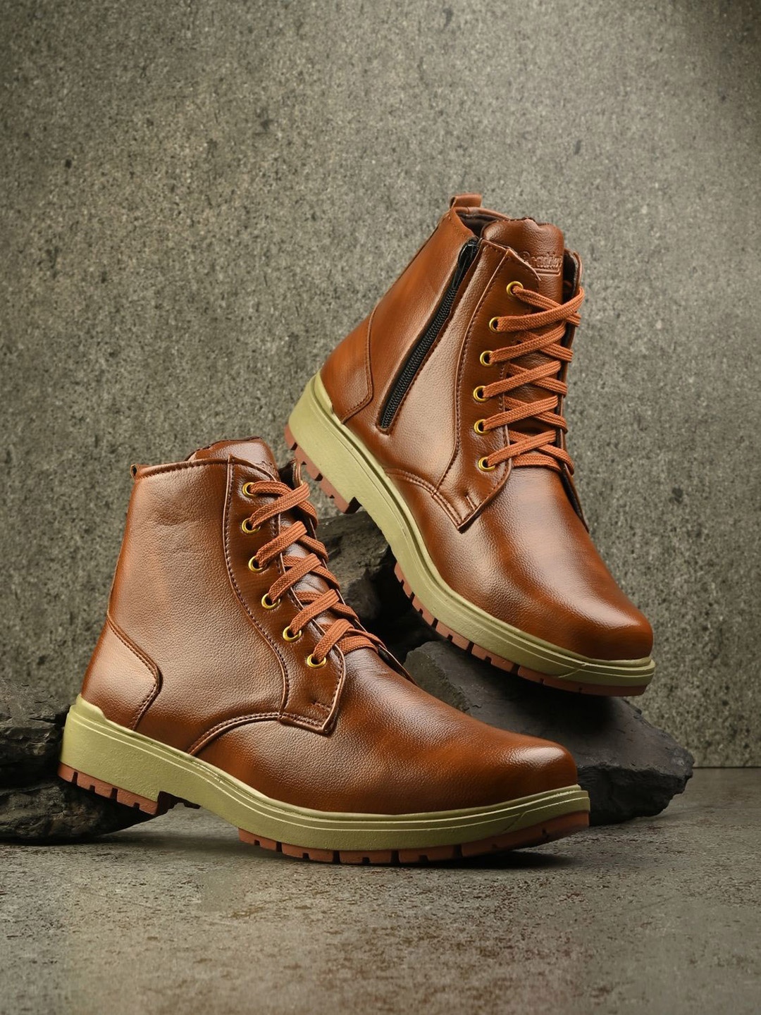 

The Roadster Lifestyle Co Men Lace Up Mid Ankle Boots, Tan