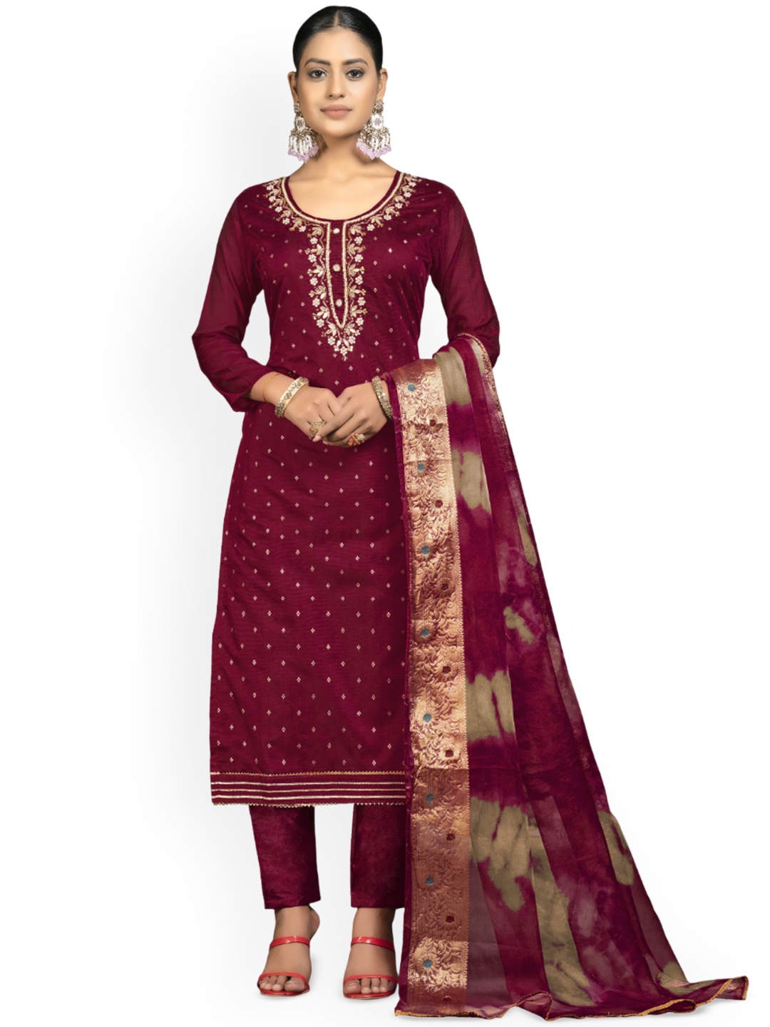 

Maroosh Floral Embroided Unstitched Dress Material, Maroon