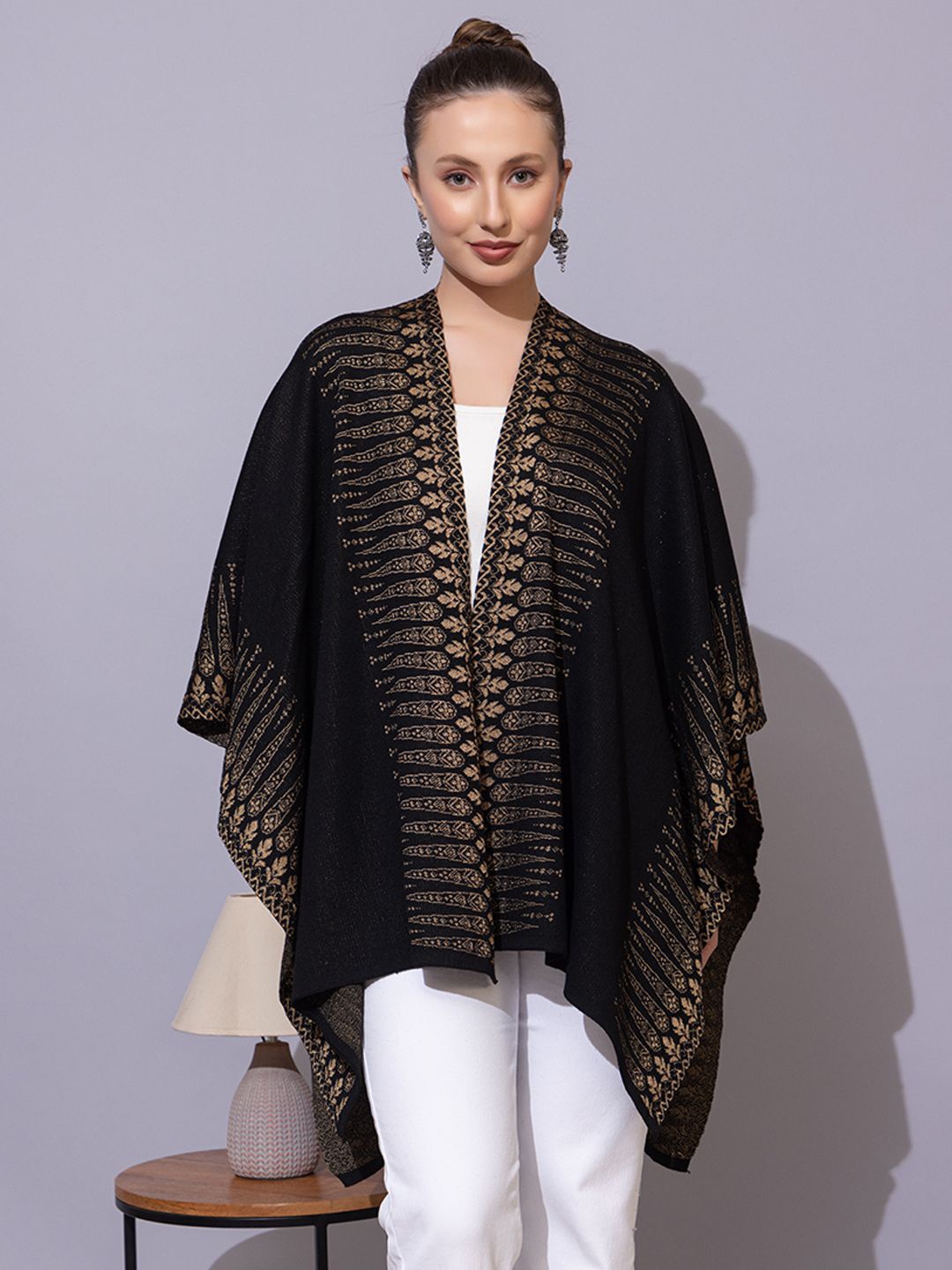 

Anouk Woven Design Open Front Shrug, Black