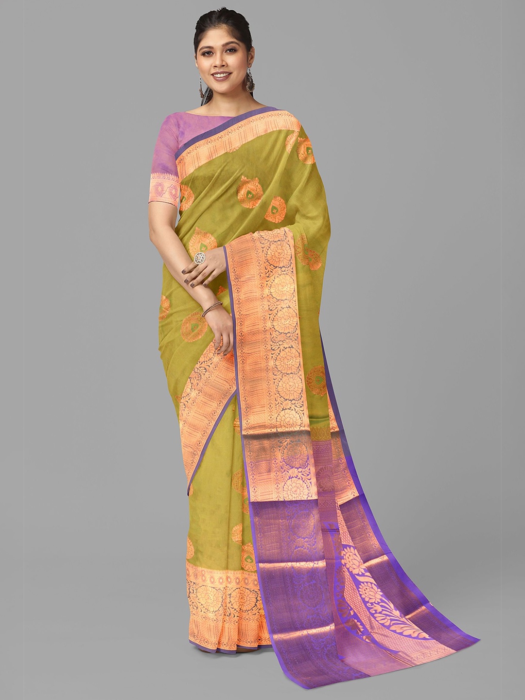 

The Chennai Silks Ethnic Motifs Zari Baluchari Saree, Green