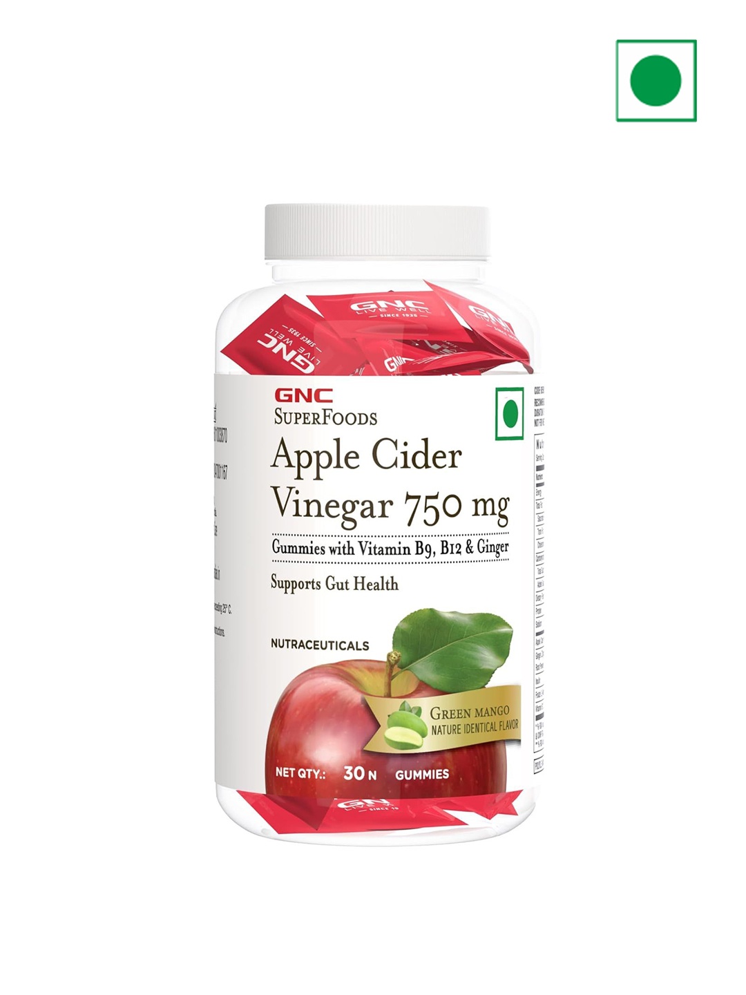 

GNC Apple Cider Vinegar Gummies For Weight Loss Support - 30 Gummies -Green Mango Flavour, White